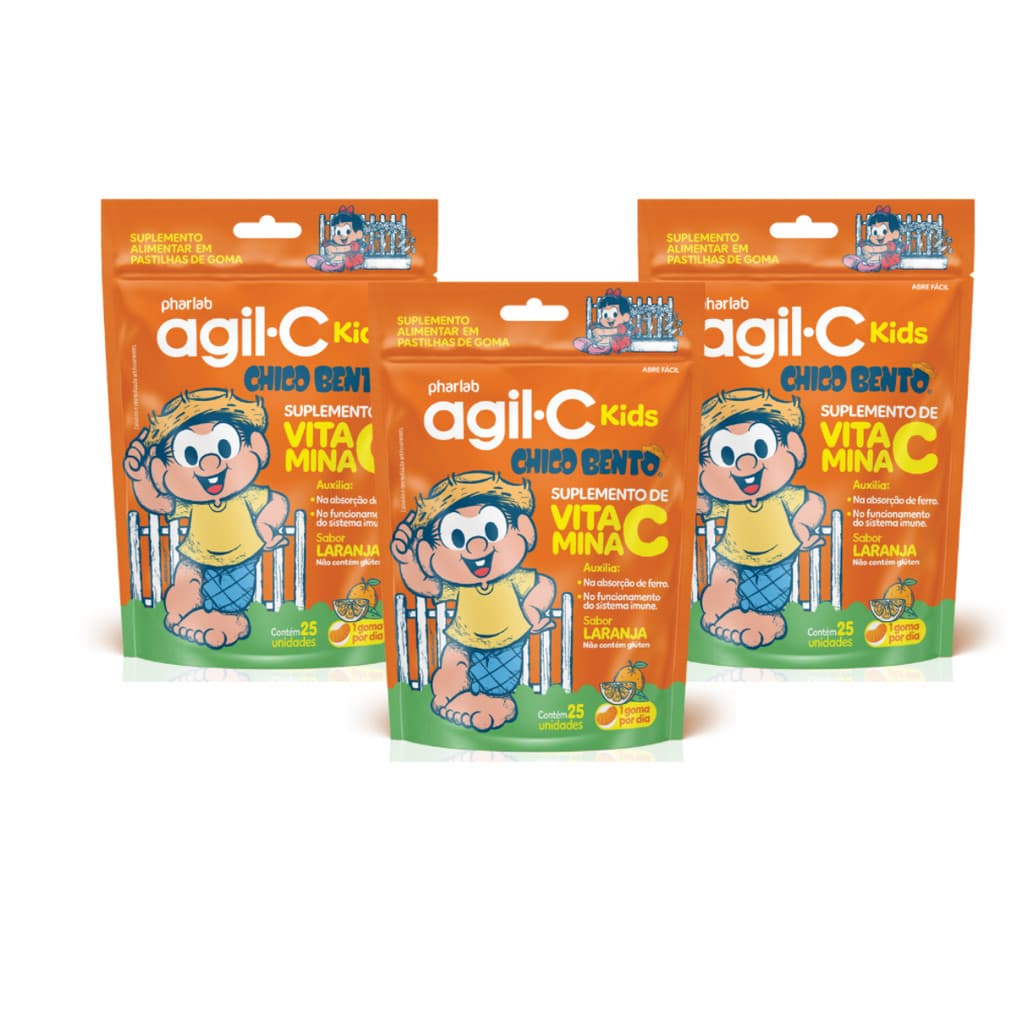 Kit 3 und Agil-c Kids Sabor Laranja 25 Gomas