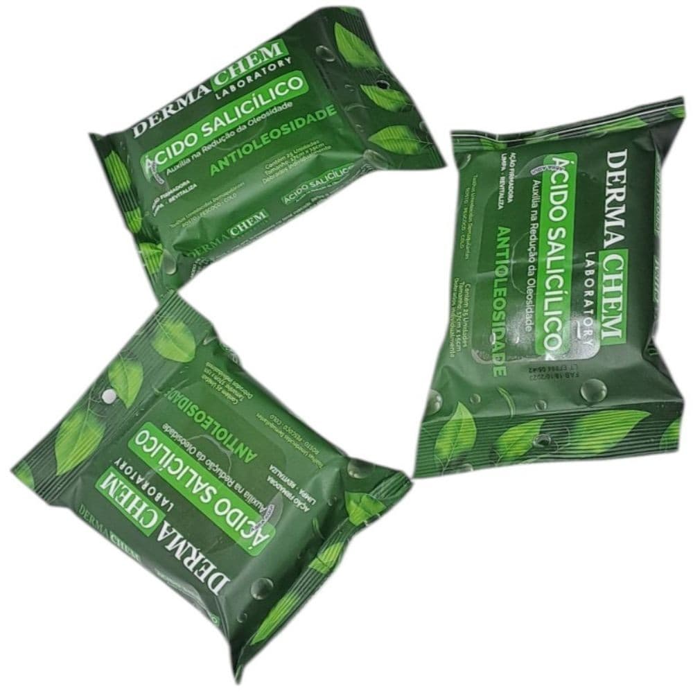 Kit 3 Lenços Ácido Salicílico Dermachem Antiacne e Oleosidade