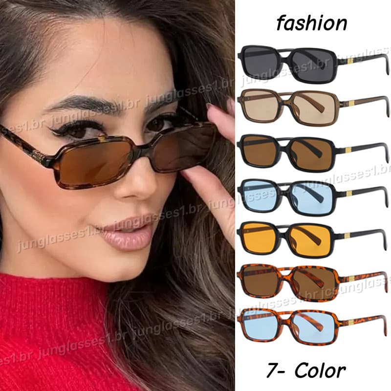 Moda Retro Retângulo Pequeno Quadro Óculos De Sol Para Homens E Mulheres Unisex Marrom UV Proteção