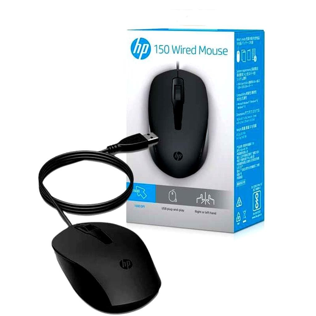 Mouse com fio HP 150 Óptico USB Preto