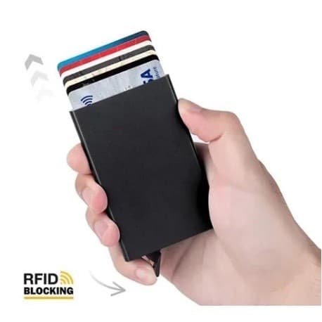 Porta Cartões Slim Automático Alumínio Proteção RFID Antifurto Para Cartão De Crédito E Débito