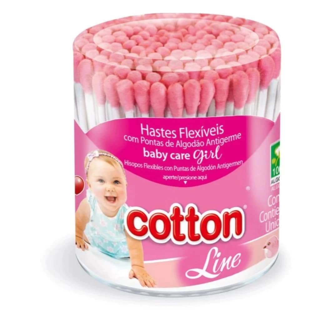 Cotonete Infantil 150 Un Cotton | Rosa ou Azul | Hastes Flexíveis com Algodão Suave