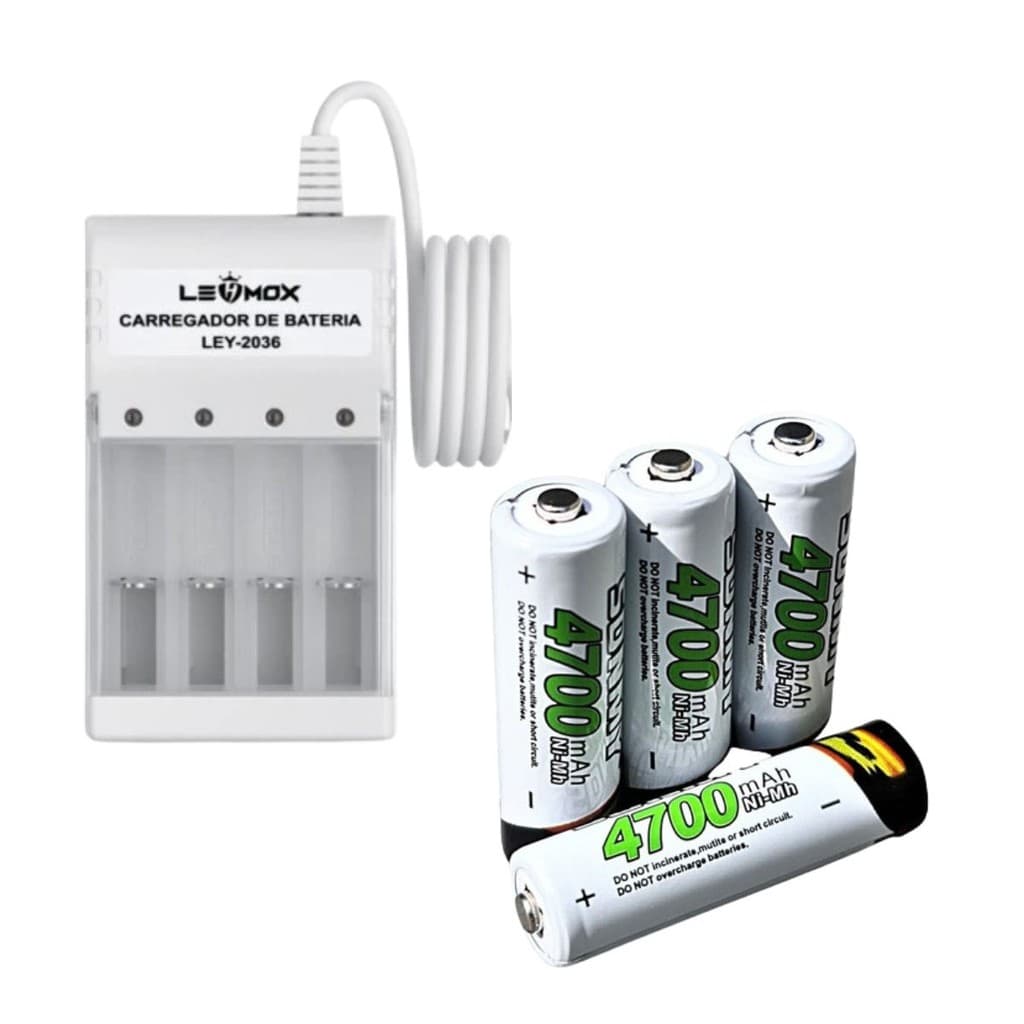 Kit Carregador DPilhasBaterias AA AAA Mais Recarregavel 4700 2700 Palito Normal
