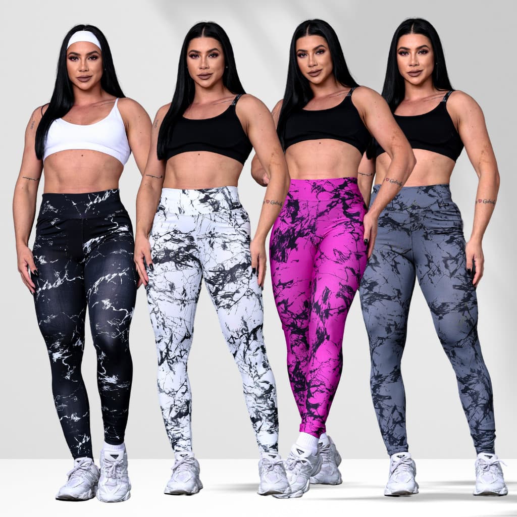Kit 4x Calça Legging  Esportiva Yoga Tie Dye Sem costura Empina Bumbum Academia Cintura alta