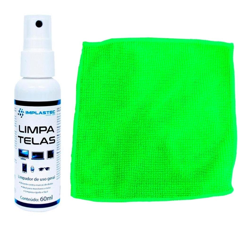 Kit Limpa Telas Clean 60Ml Com Pano Microfibra Cor:Verde Claro