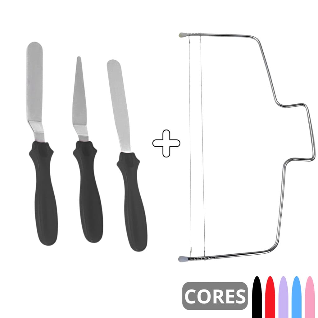Espátulas + Cortador Nivelador Fio Duplo Bolo Torta Confeitar Decorar Alisar kit Confeiteira Angular