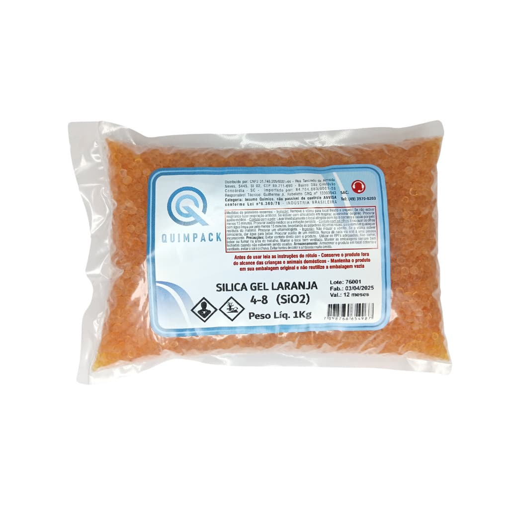 Sílica Gel Laranja Desumidificante 4-8mm Quimpack - pct c/1kg