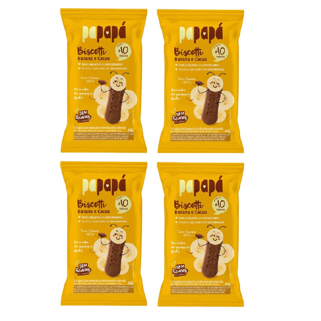 Kit 4x Biscoito Infantil Biscotti Banana E Cacau Papapá  60g