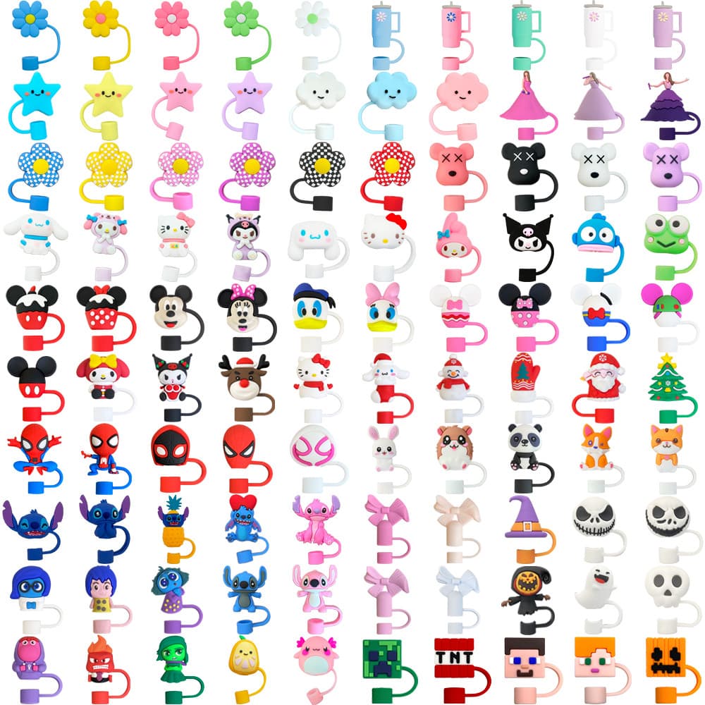 100 Estilos De Tampas De Palha De 10 Mm Compatíveis Com Copo De 30 E 40 Onças , Fofas Reutilizáveis À Prova De Poeira