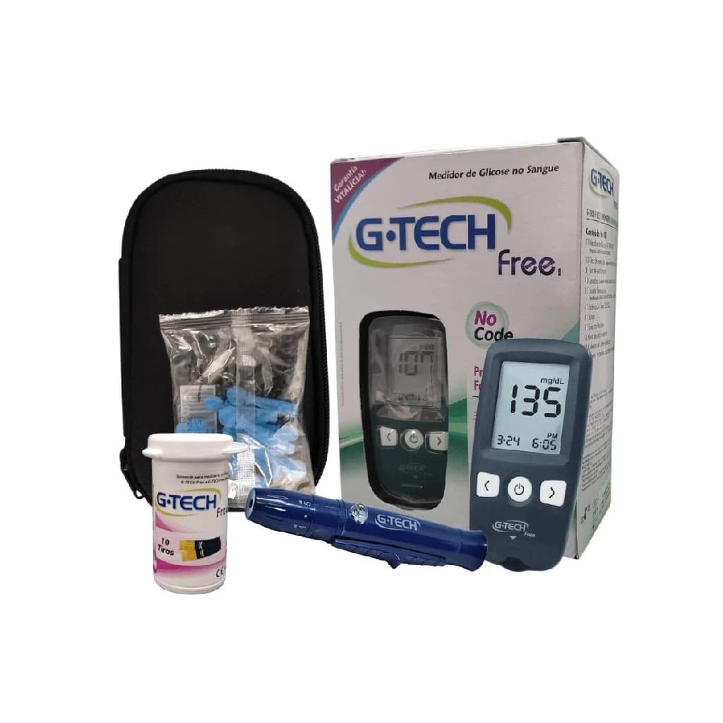 Kit Medidor Glicose G-Tech Free 10 Tiras + 10 Lancetas + Caneta + Estojo