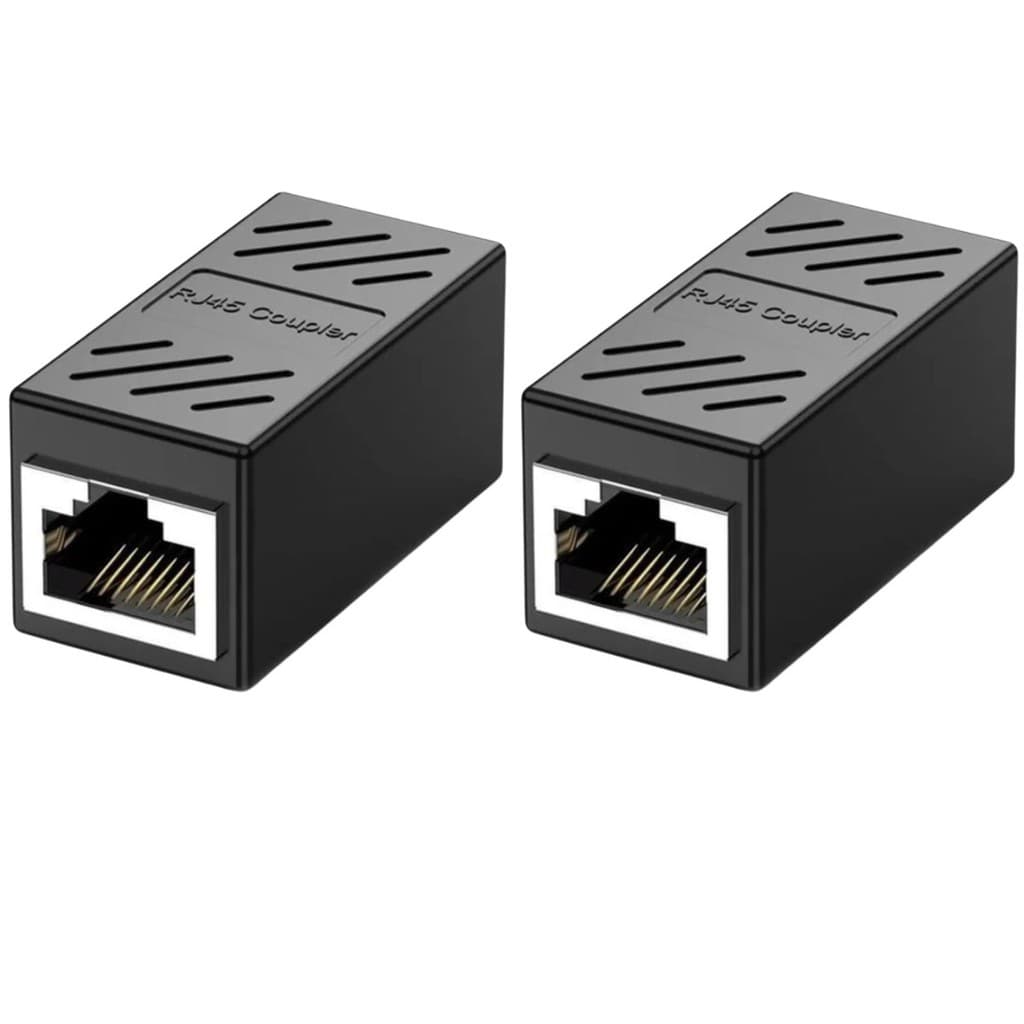 2x Adaptador Emenda Rj45 Extensor Cat5, Cat6, Cat7, Rede Ethernet Conector Blindado preto