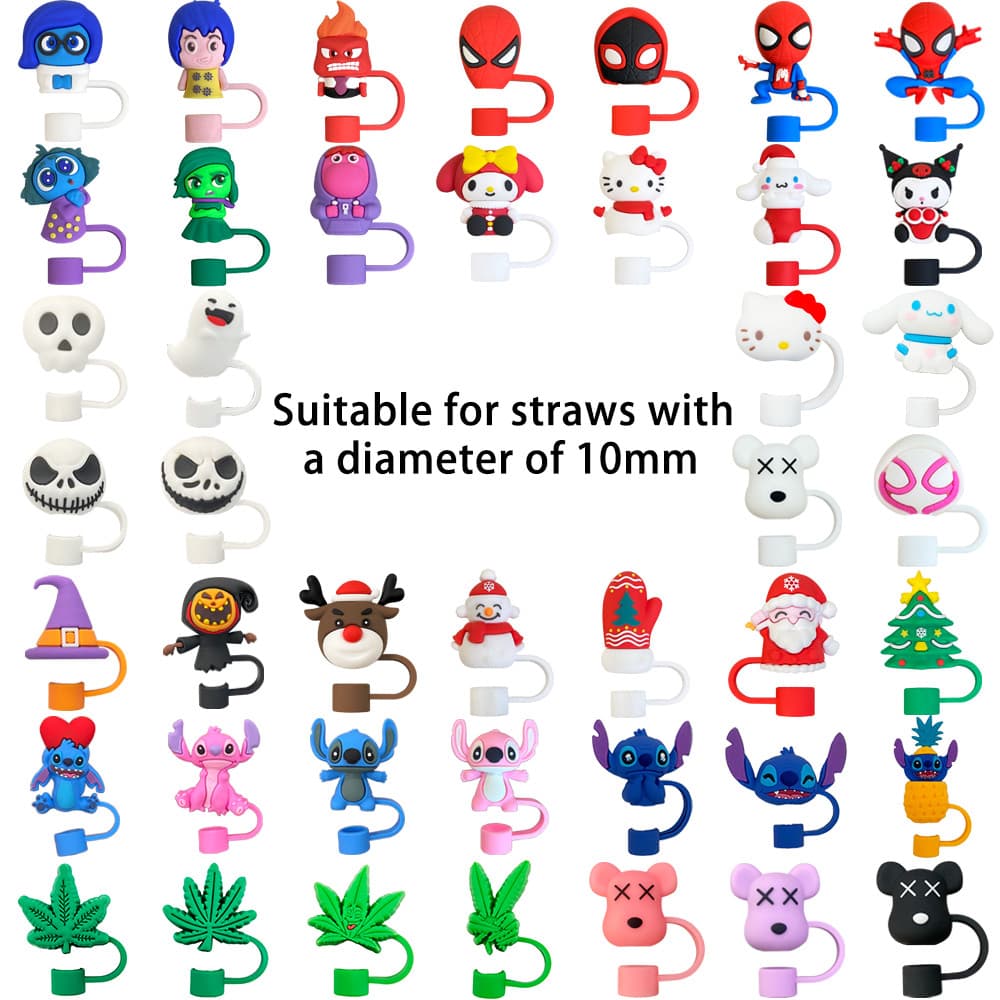 66 Estilos De Tampas De Palha De 10 Mm , Compatível Com Copo De 30 E 40 Onças , Toppers Desenho Animado , Reutilizáveis 