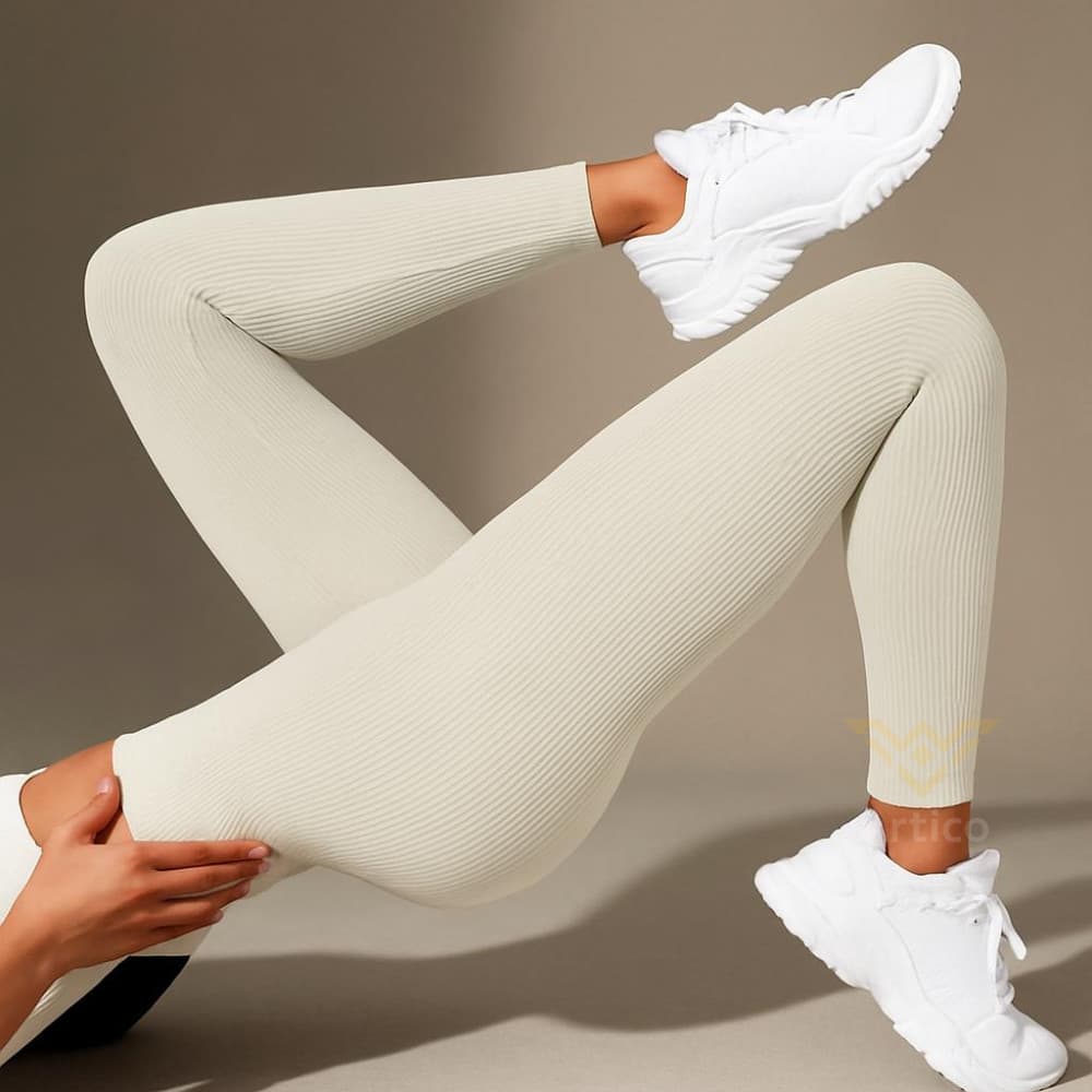 Calça Legging Canelada de Cintura Alta Sem Costura Academia Feminina Elástica e Fitness