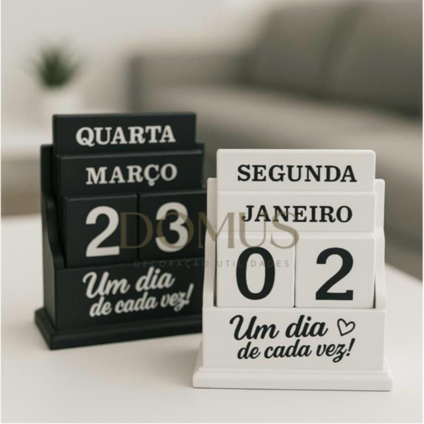 Calendário Preto Branco Decorativo de Madeira Multiuso de Mesa Escritório Sala