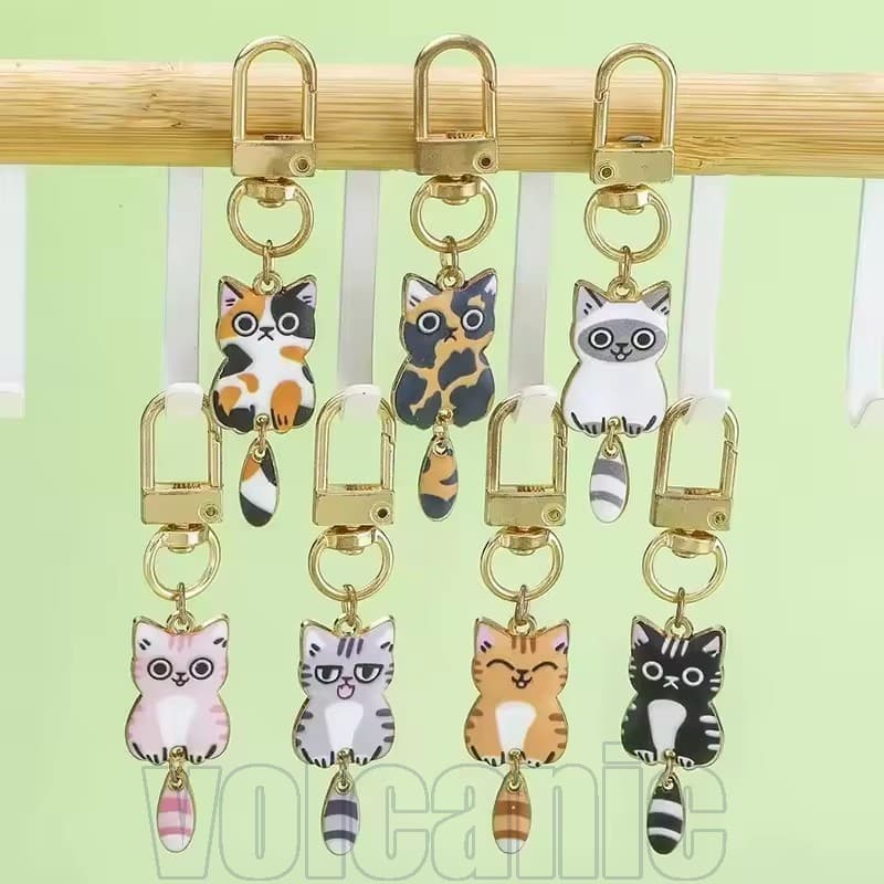 2/4/8 Unidades De Chaveiro De Gato De Desenho Animado De Metal-Decoração De Bolsa De Animais Com Impressão-Fivela De Pin