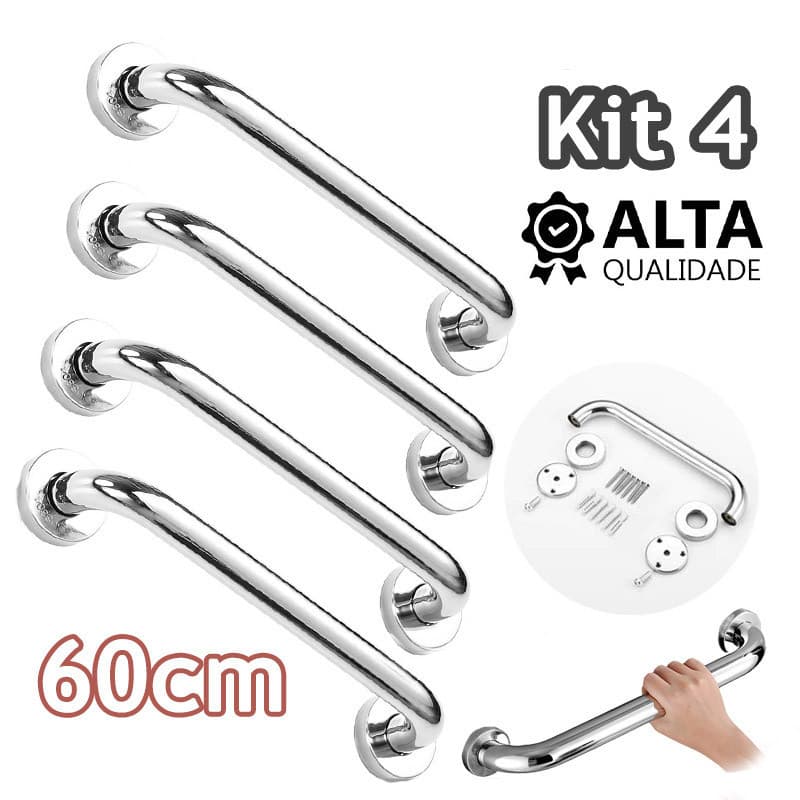 Barra Alça Apoio Banheiro 60cm Alta Qualidade Inox 4pcs