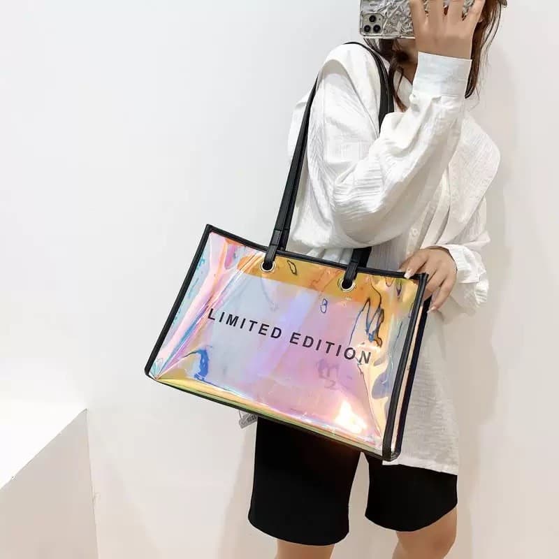 Bolsa Holográfica Feminina Transparente “LIMITED EDITION” – Moderna, à Prova D’água, Várias Cores