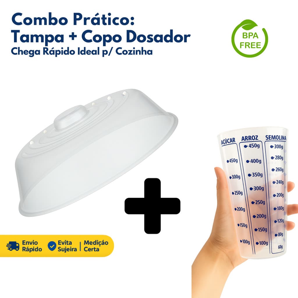 Tampa para Microondas Anti-respingo + Copo Medidor 500ml | Cozinha Limpa e Organizada