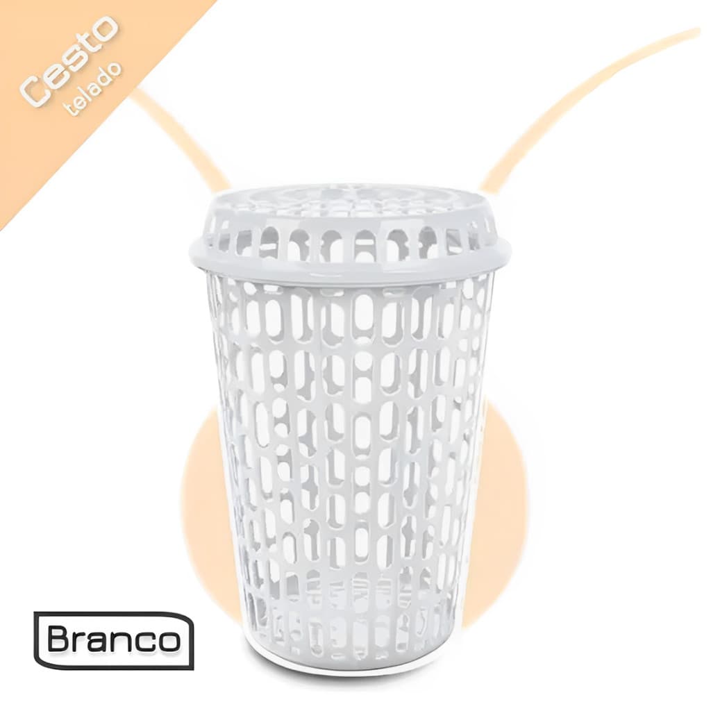 Cesto De Roupas Sujas Telado 60 Litros Com Tamppa Branco