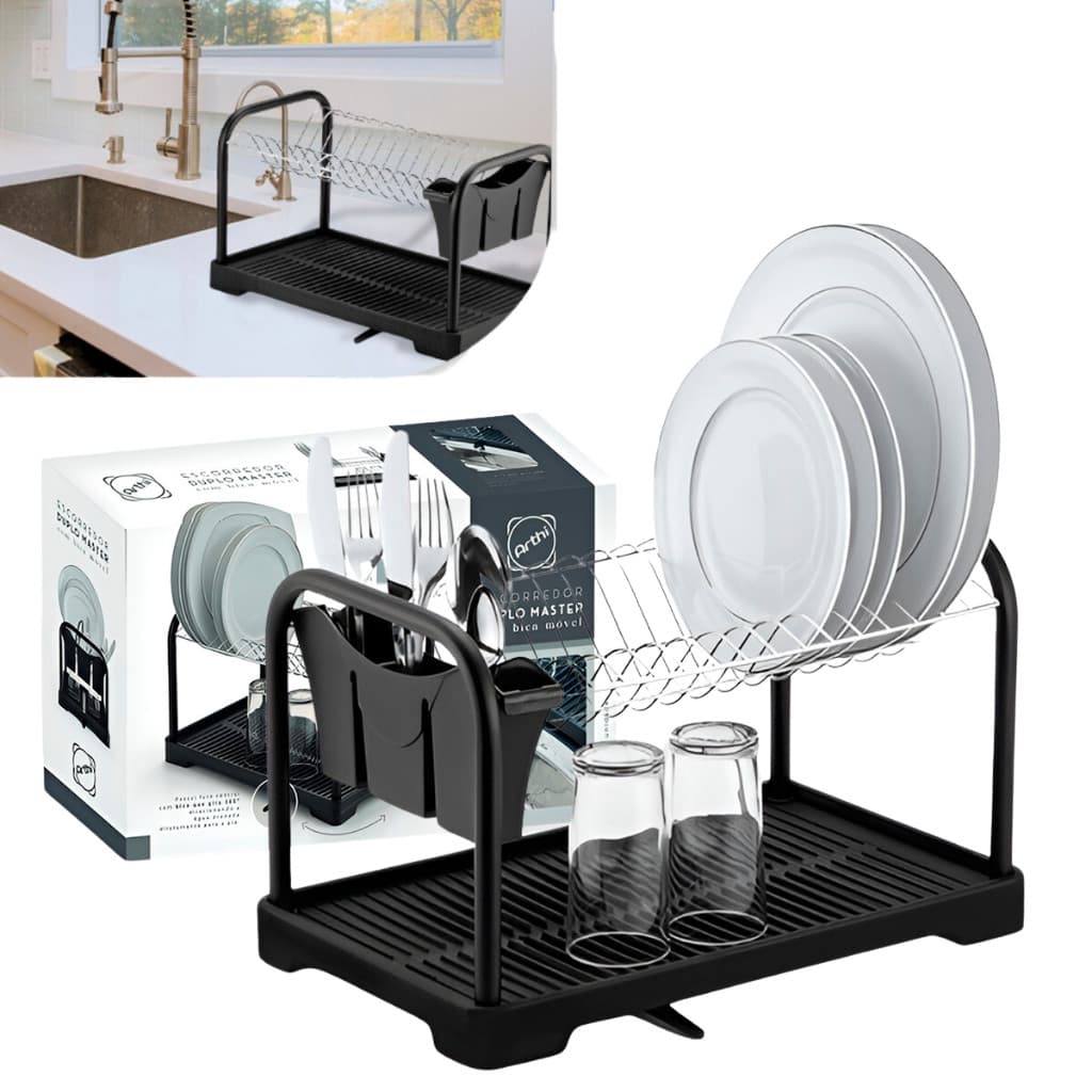 Escorredor De Louça Pratos Talheres Copos Grande Aço Cozinha Duplo Com Bica