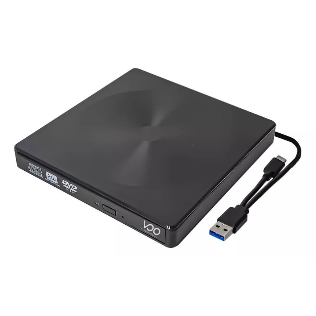 Leitor E Gravador Cd Dvd Externo Slim Preto Usb 3.0+Tipo-C - Novo.