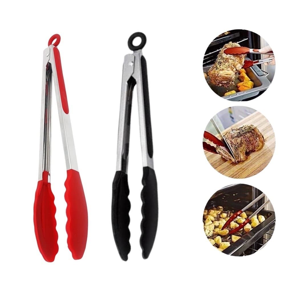 Pegador Pegadores De Aço E Silicone 27CM Durável Multiuso Universal Utensilio Cozinha Vermelho Preto