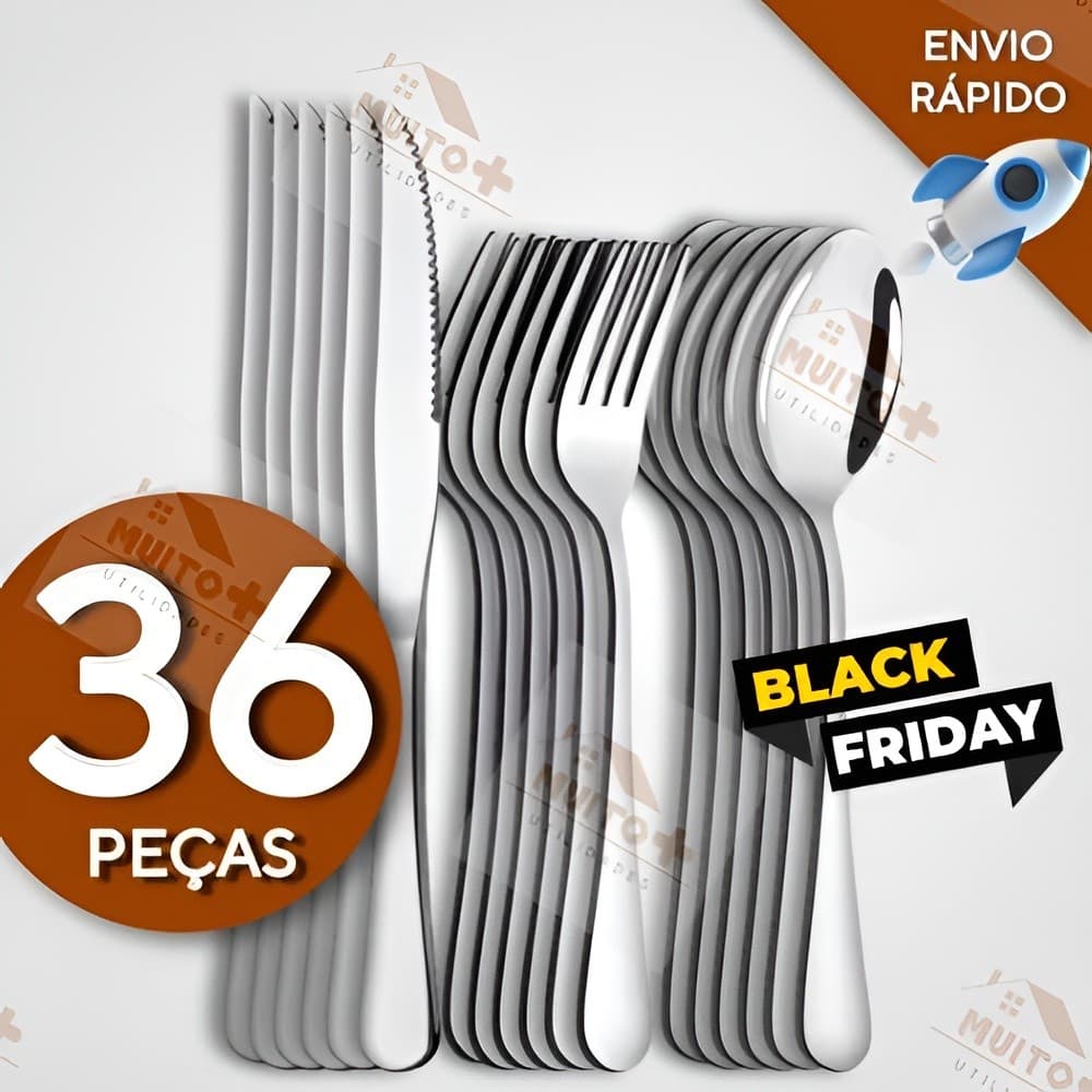 Jogo de Talheres 36 peças Aço Inox 12 Facas 12 Garfos e 12 Colheres de Mesa Casa Para Restaurante
