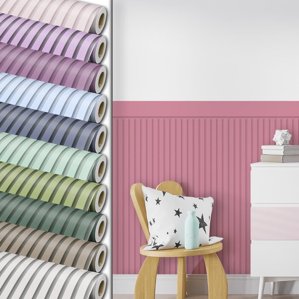 Papel De Parede Adesivo Ripado Infantil Meia Parede