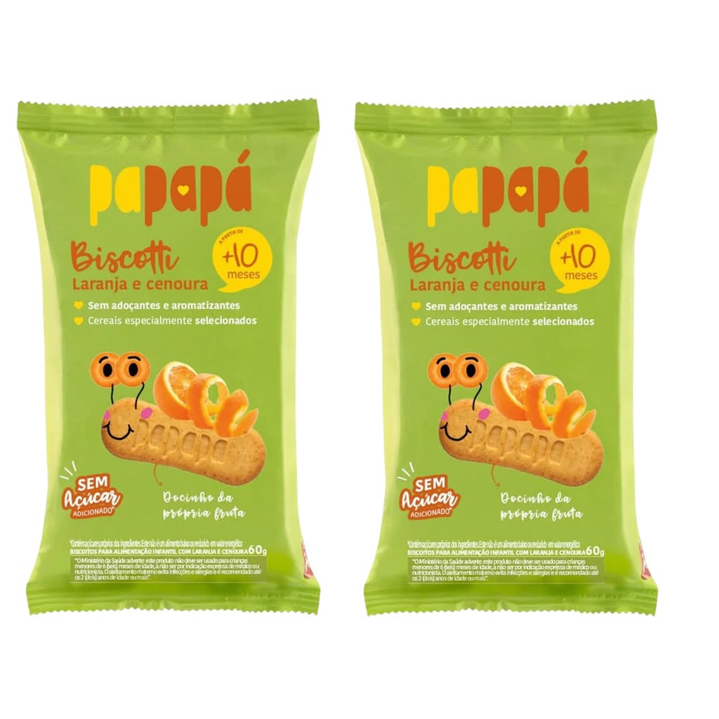 Kit 2x Biscoito Infantil Biscotti Laranja E Cenoura 60g