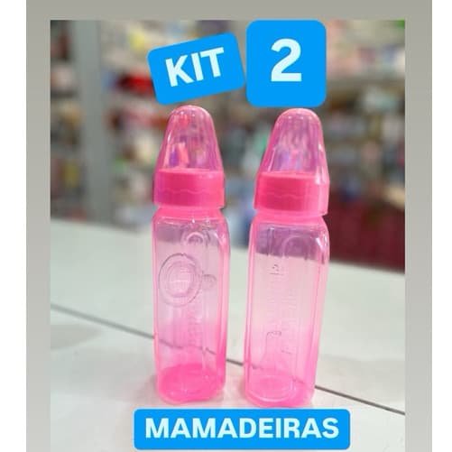 Kit 2 Mamadeiras Pepeta Retrô Bico Redondo 240 ml azul e rosa