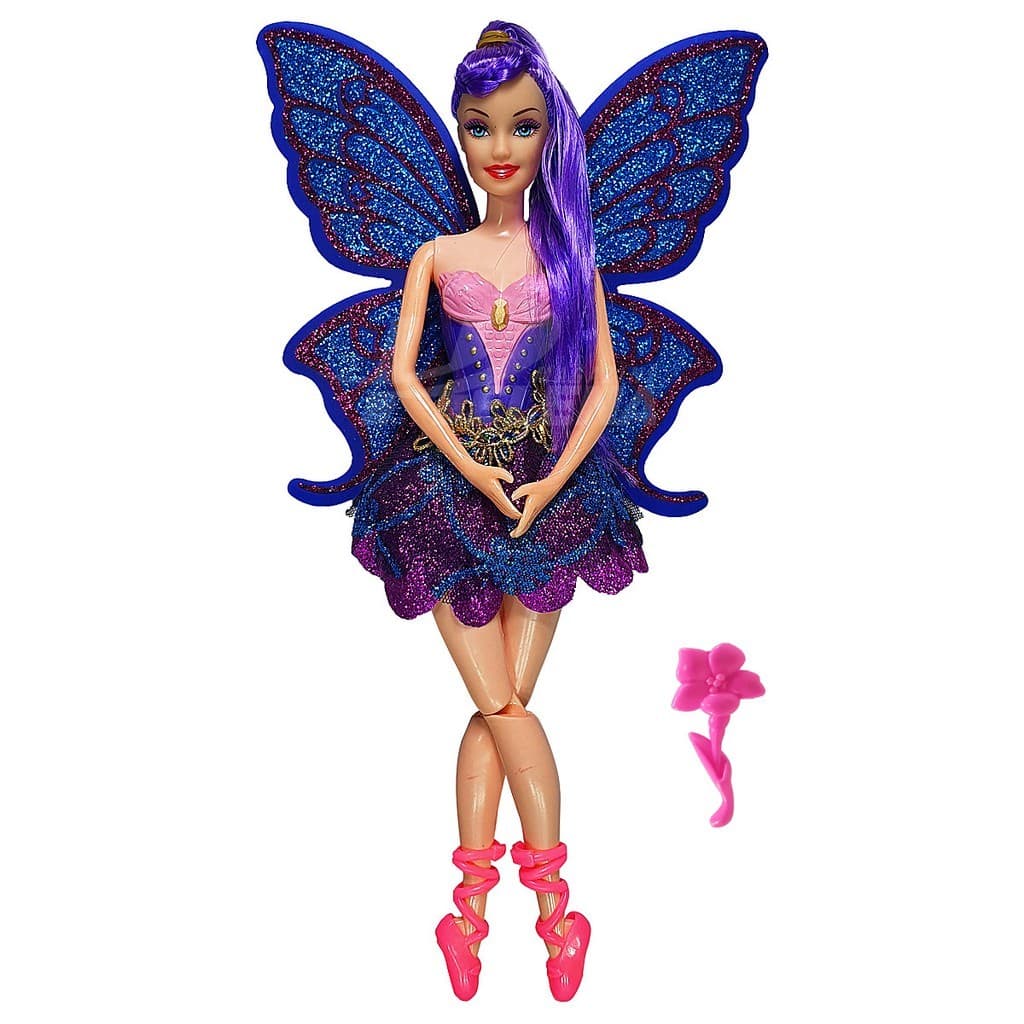Boneca Bailarina Asas Borboleta 30cm Articulada De Glitter Com Pente Uma Estrela De Princesa Ballet Celebre