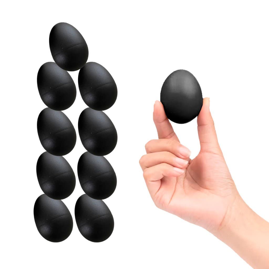 Kit 10 Ganzá Chocalho Ovinho Percussão Profissional Egg Preto