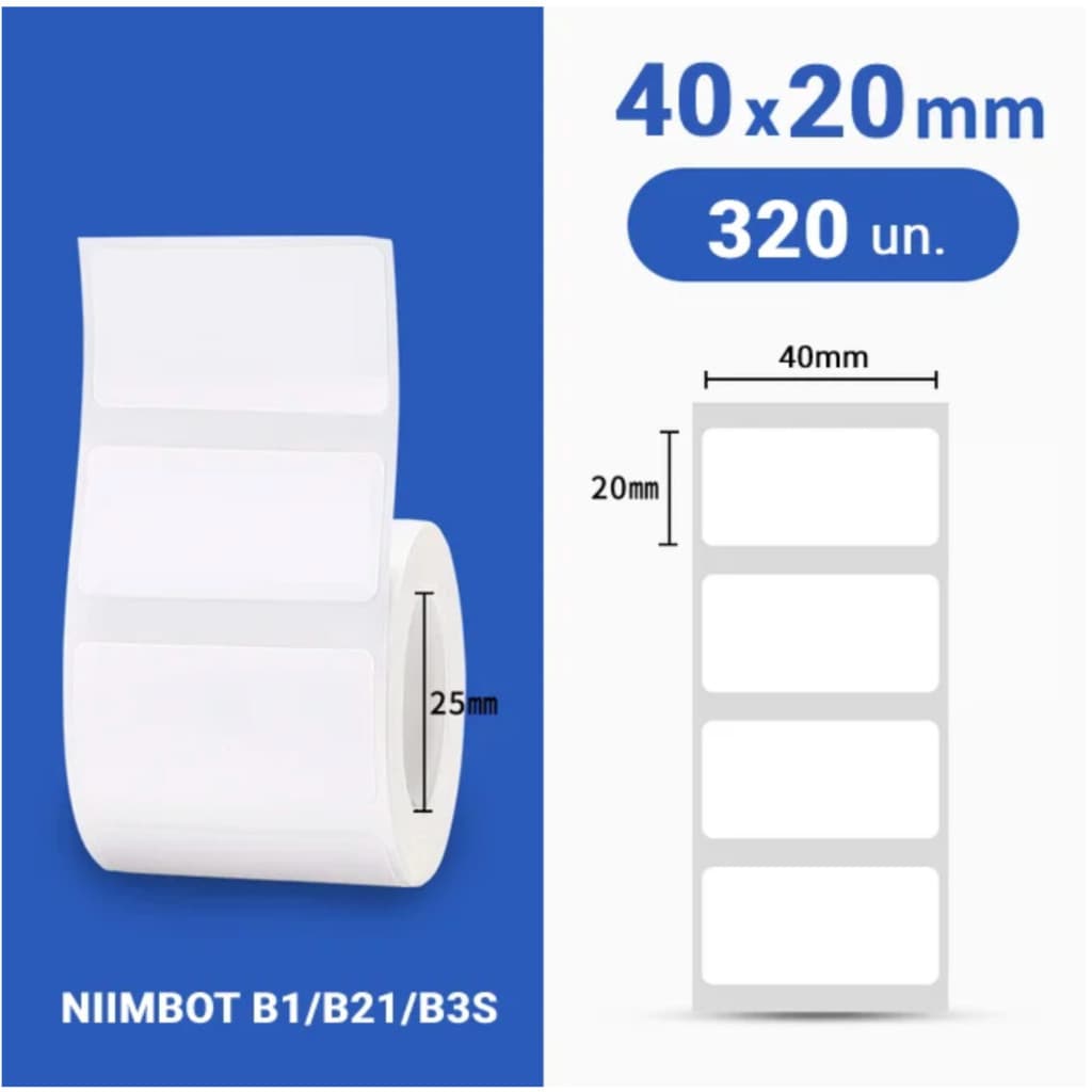 Etiqueta 40x20mm NIIMBOT Branca (320un) para impressoras B1 / B21 / B3S