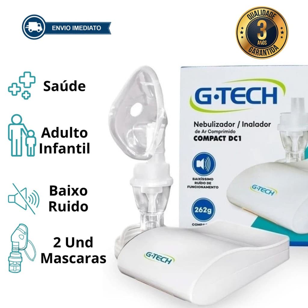Nebulizador Inalador Baby Infantil adulto Ar Comprimido Campact DC1 Silencioso Gtech 2 Mascaras
