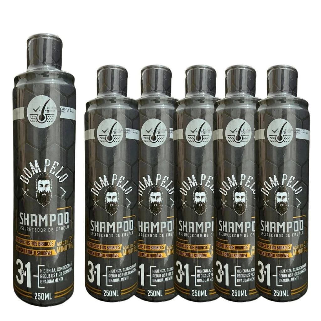 Kit 6 Shampoo Escurecedor Dom Pelo Nova formula 250ml 3 em 1 Cabelo, Barba, Bigode, Pronta Entrega