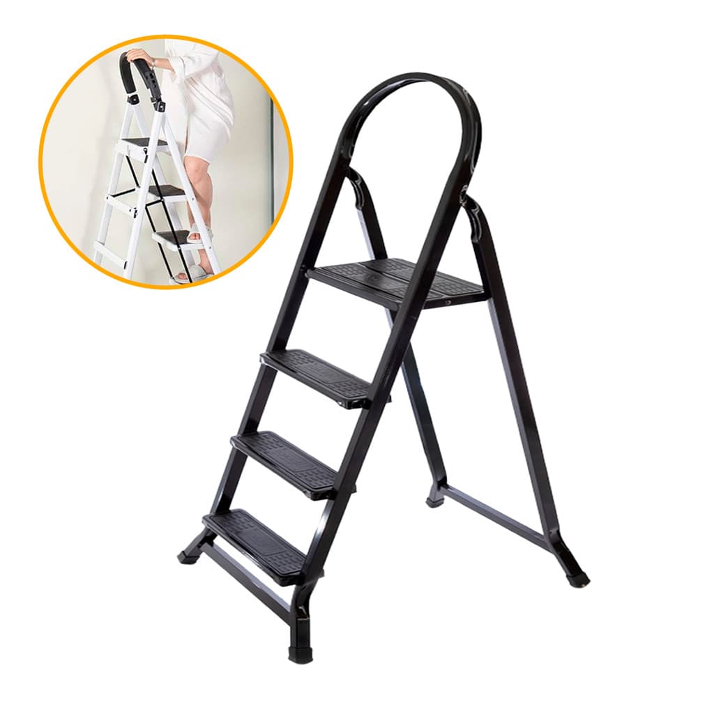 Escada Utilar Dobrável em Aço Reforçado 120kg com 4 Degraus e Ponteiras Antiderrapante Uso Doméstico