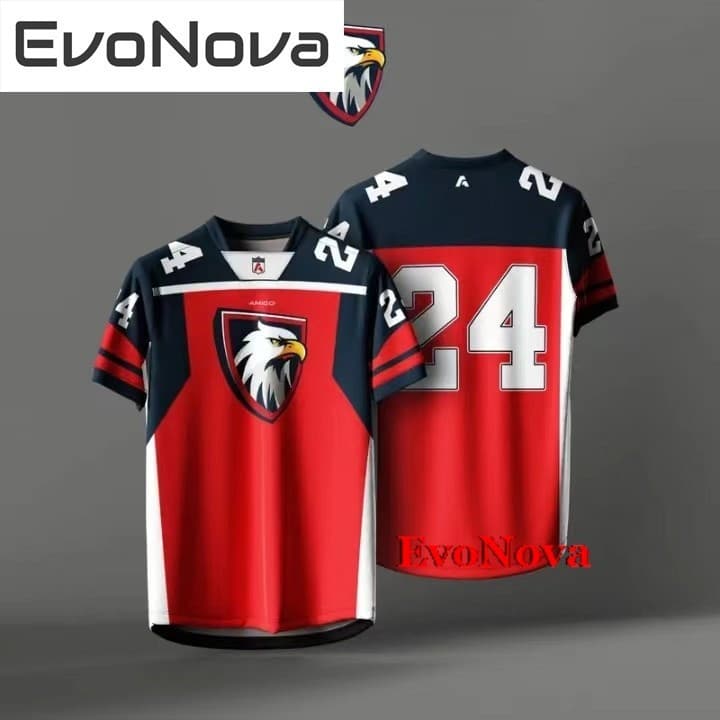 EvoNova AMIGO NFL PREMIUM Jersey EAGLE RED LYCRA Camiseta Esportiva Unissex De Secagem Rápida Camisa Viral Masculina