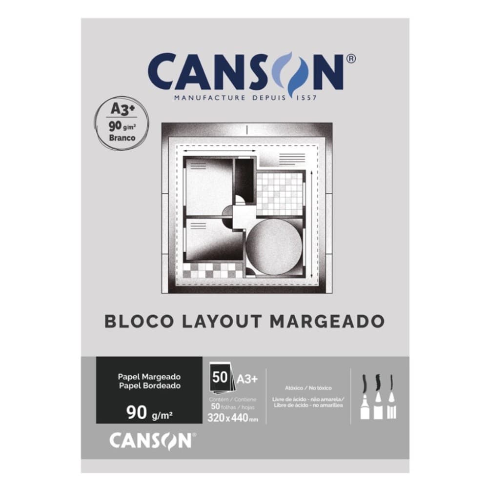 Bloco Papel Layout Margeado A3+ Canson 90g Técnico 50 Folhas