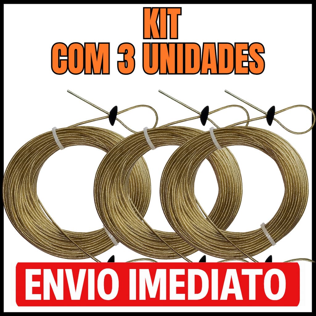 Kit 3 Varal de Aço Revestido Corda de Varal Reforçada 10 Metros cada