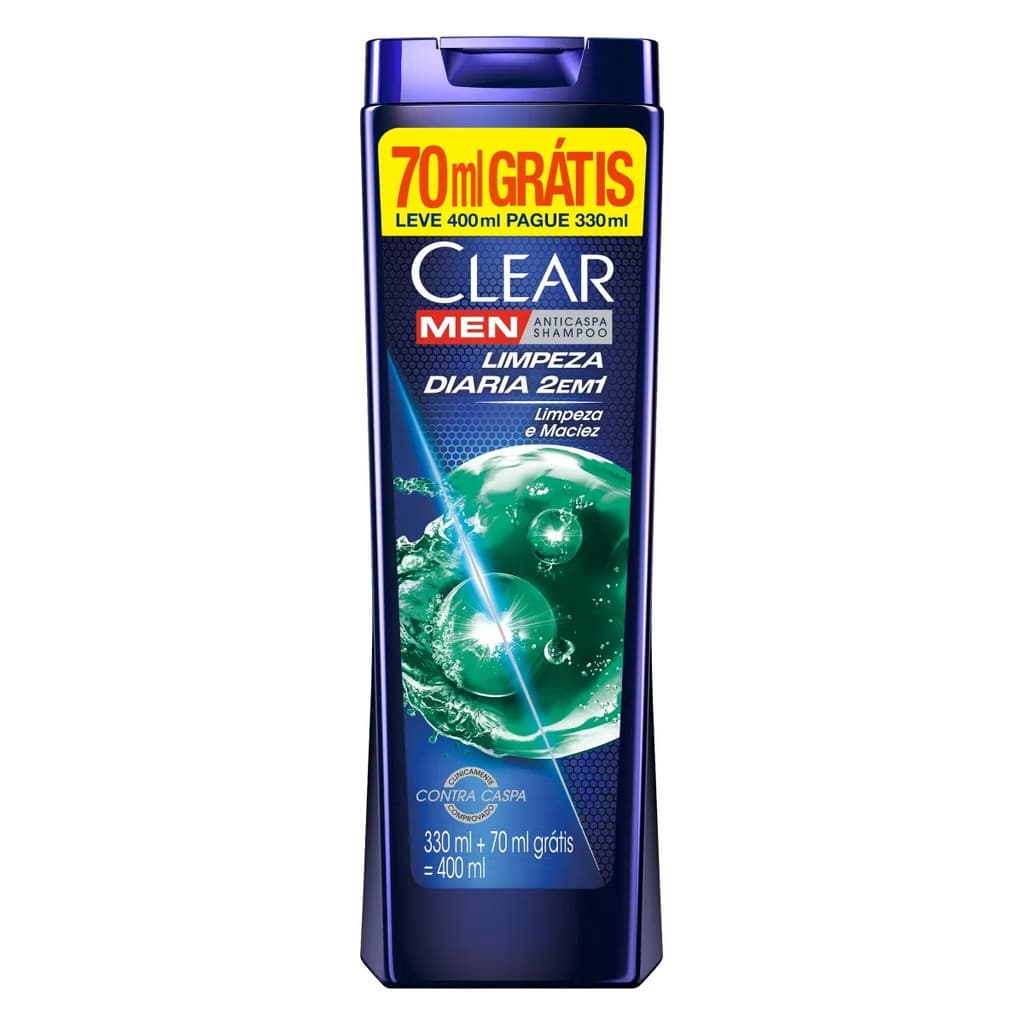SHAMPOO ANTICASPA CLEAR MEN LIMPEZA DIÁRIA 2EM1 400ML