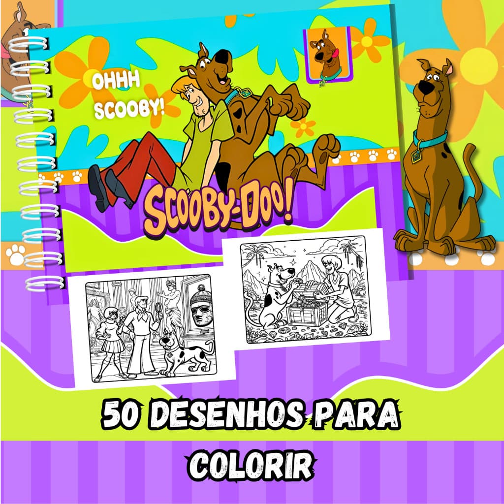 Livro De Colorir Scooby Doo Capa Dura 50 Desenhos Folha A5 180g Capa Dura PRONTA ENTREGA