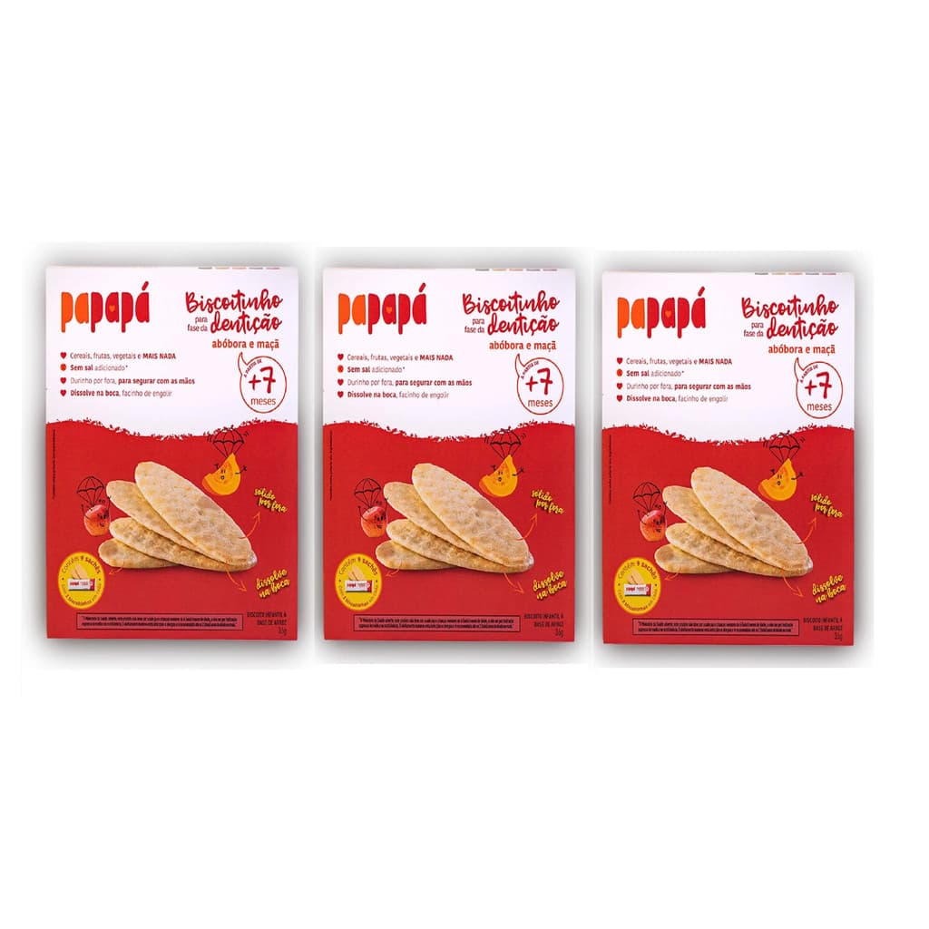 Kit 3x Biscoitinhos Para Dentição Orgânico Maçã Abóbora 36g