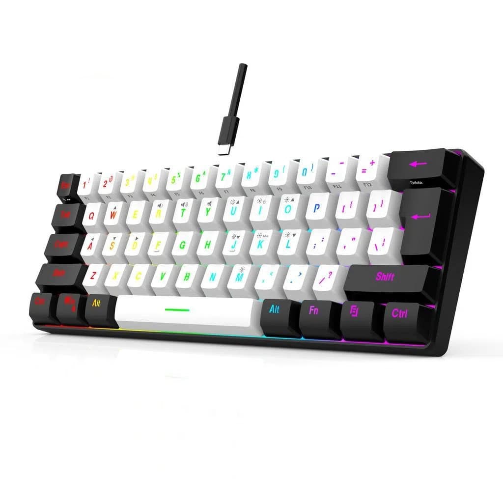 Teclado Para Jogos Com Fio 61 Teclas RGB Backlight Mini Cabo De Alimentação Plugável Compacto USB-C