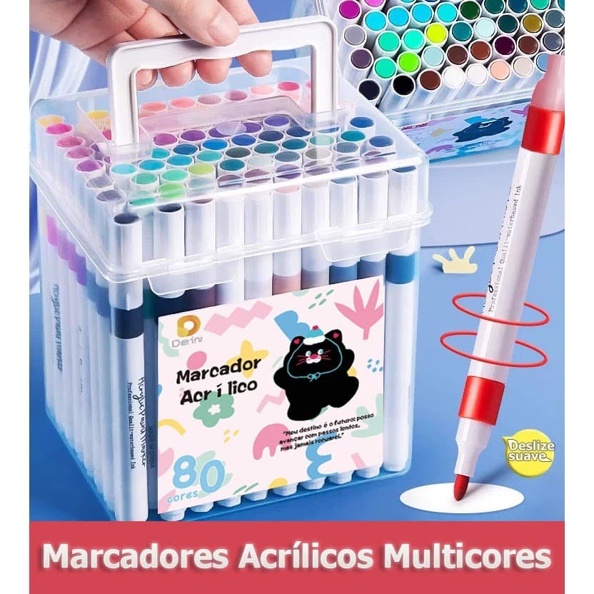 Kit 24 Marcadores Tinta Acrílica Caneta Brush Canetinha Pintar Aquarela Plástico Esola Escritório