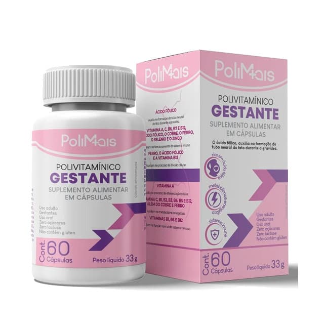 Novo Polimais Gestante Vitaminas e Minerais Rico em Acido Fólico 60 Caps