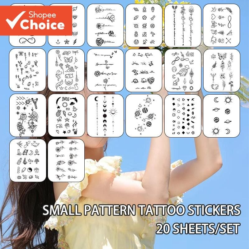 20pcs Tatuagens Temporárias À Prova D'água Pequenos Designs Flores Clavícula Em Estética Minimalista