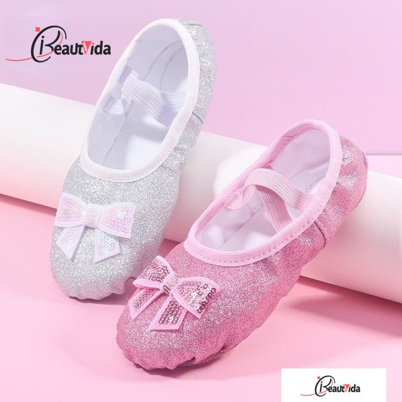 Sapatos Profissionais De Dança Com Sola Macia Glitter Pink Ballet Dance Shoes