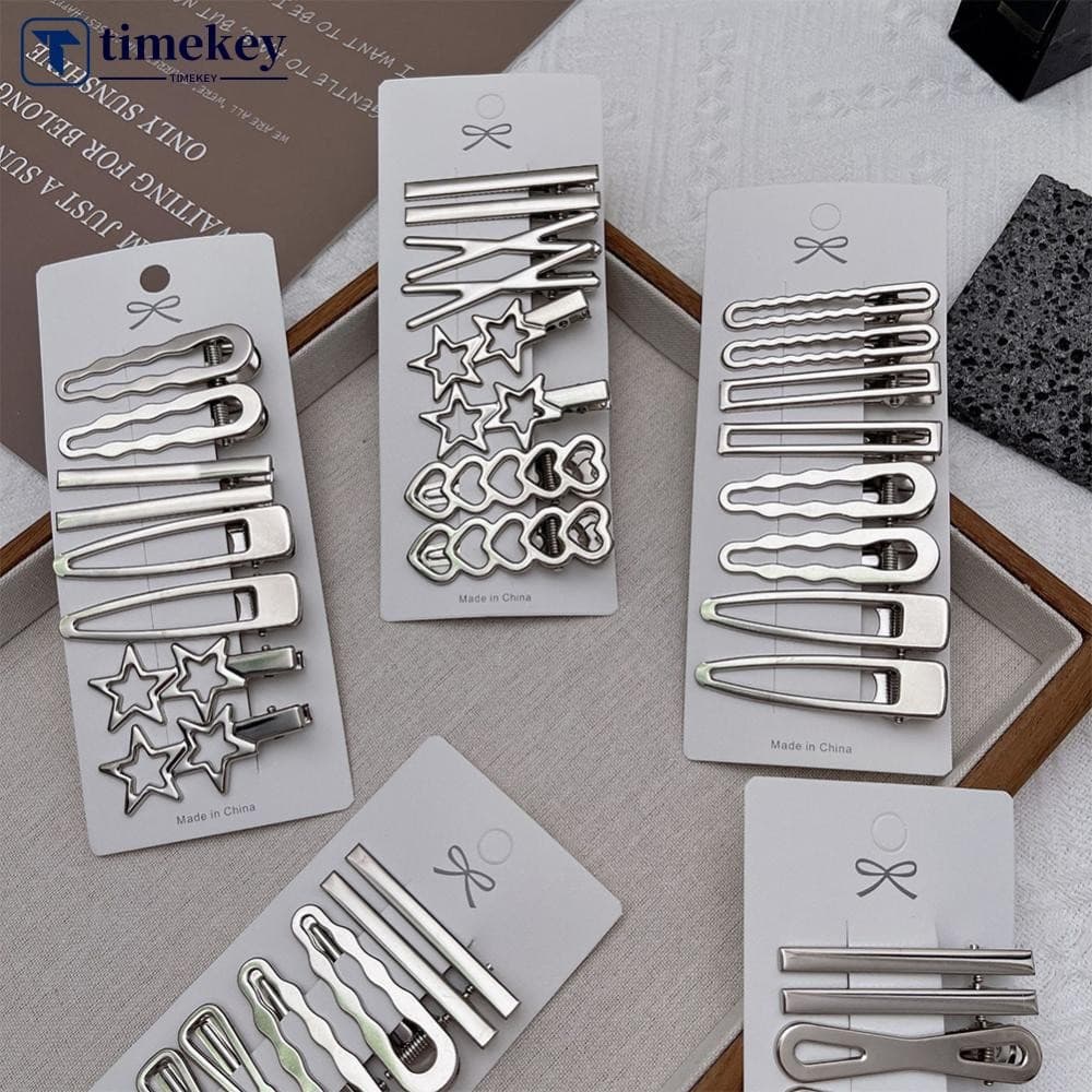 TIMEKEY 8 Pçs/Set Prata Metal Multistyle Grampos De Cabelo Sem Costura Franja Clipes Simples Headwear Acessórios Para O 