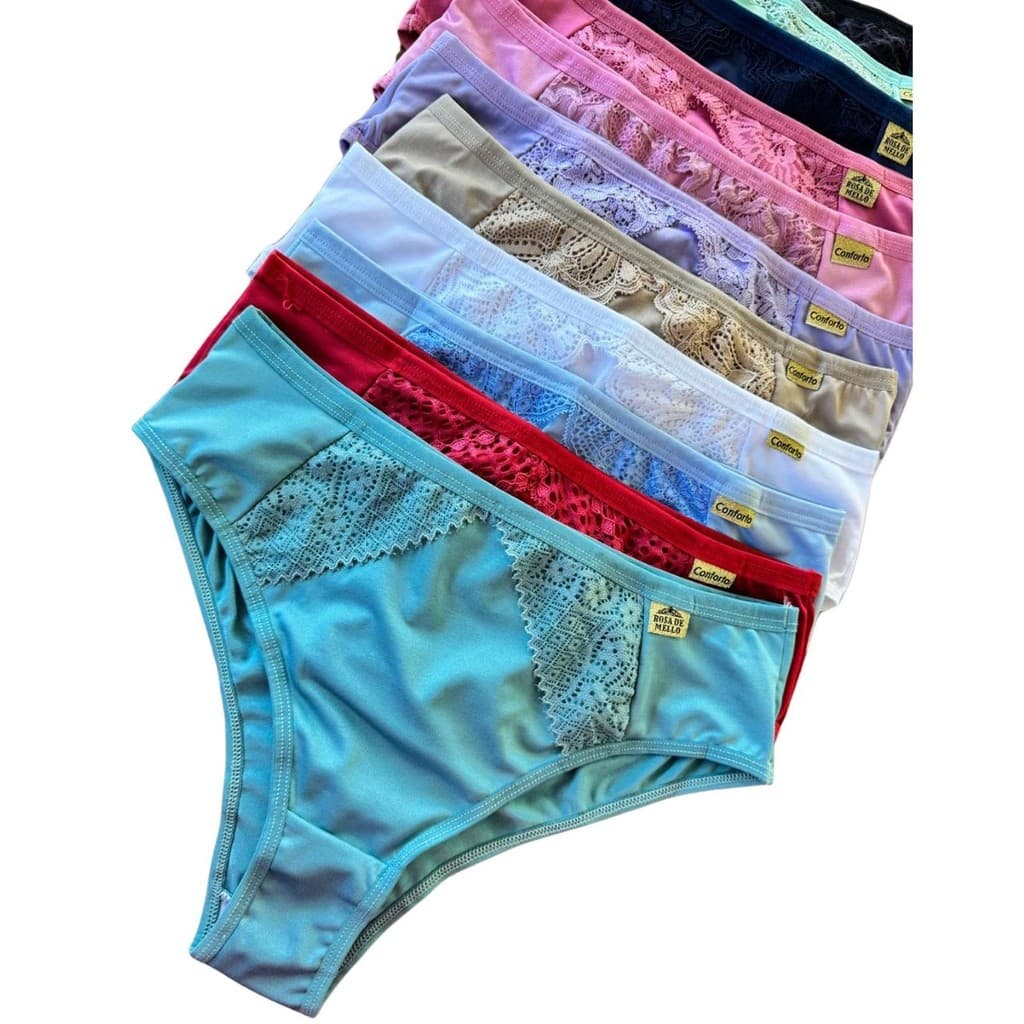 KIT Calcinha Conforto Renda Microfibra Lisa Redutora Luxo Lateral Larga Conforto Lingerie