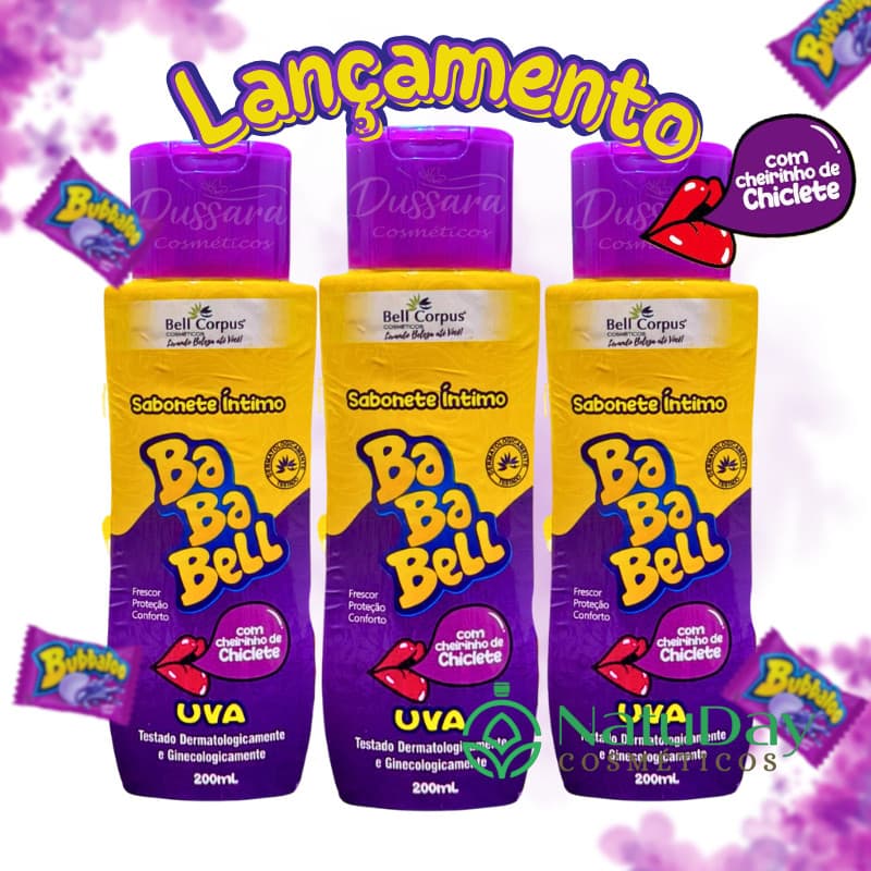 Kit 6 Sabonete Líquido Íntimo Bababell Uva Cheirinho de Chiclete - 200ml